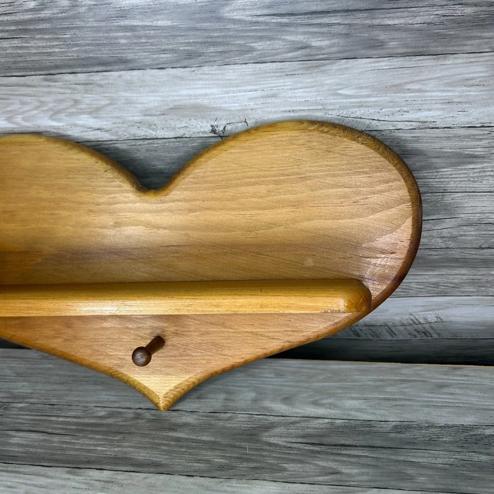 Vintage Heart Shaped Wood Wall Shelf Cottage Coquette Country Rustic Grandma
